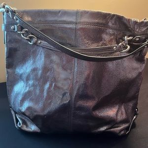 Coach brand Pewter/silver shoulder bag, bucket like, excellent condition